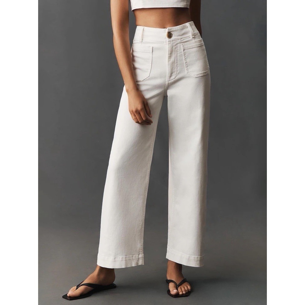 Anthropologie White Maeve The Colette Full-Length Wide-Leg Jeans NWT SIZE 27P